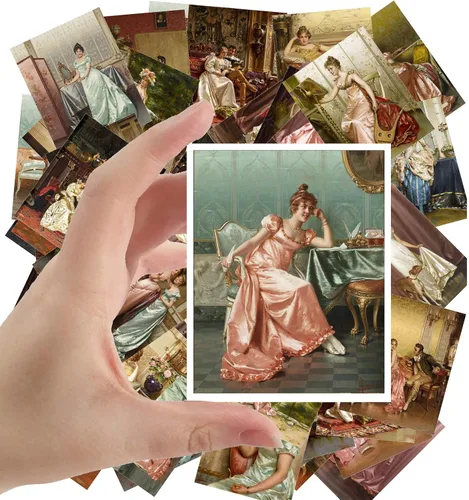 Calcomanías grandes (24 piezas de 2.5 x 3.5 pulgadas), hermosas damas en vestido de seda, retratos victorianos, pintura de museo antiguo, póster