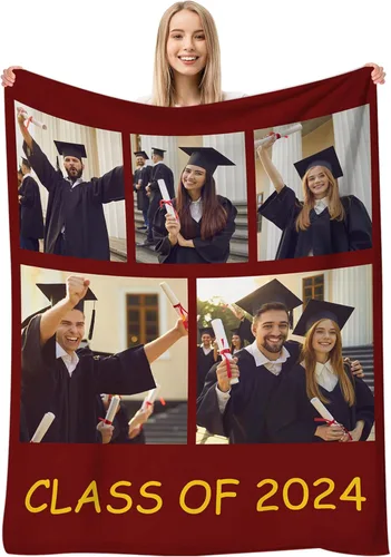 Manta personalizada con fotos/texto, manta personalizada con imagen, regalos de graduación para la clase de 2024, regalos conmemorativos