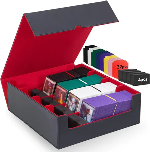 Miniatura 7 de MTG - Caja de cubierta con 2 divisores, caja de gran capacidad para más de 80 tarjetas de doble manga, funda de piel sintética compatible con Magic