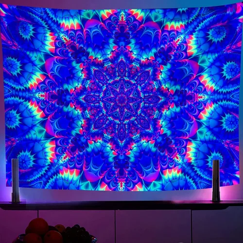 Miniatura 8 de OSVINO Blacklight - Tapiz de castillo de Halloween, 59 x 51 pulgadas, calabazas, murciélagos, cruces, telón de fondo, dormitorio, estético, hippie