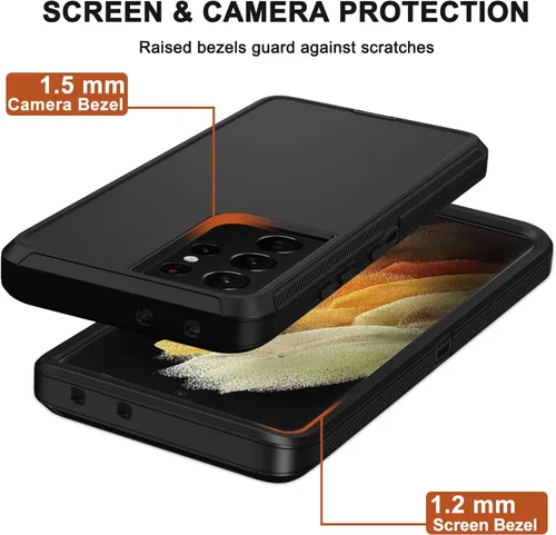 Miniatura 5 de Funda para Samsung Galaxy S21 Ultra con funda de clip para cinturón, 2 protectores de pantalla, cuerpo completo resistente, a prueba de golpes, a