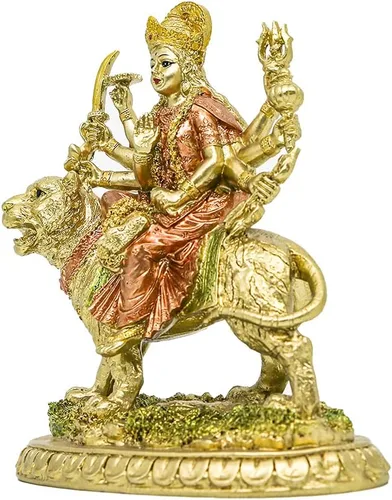 Miniatura 8 de alikiki Diosa hindú pequeña estatua de Durga – 5.7 pulgadas de alto Dios indio Durga en tigre, ídolo en casa, oficina, templo Puja, escultura Mandir