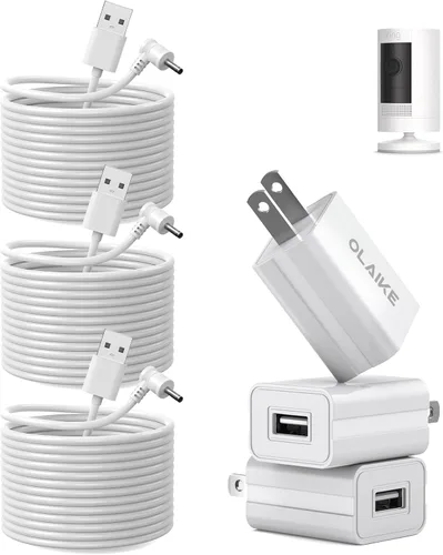 Miniatura 9 de OLAIKE Paquete de 2 cables de carga de 16 pies para batería Ring Stick Up Cam/Plug-in y Ring Spotlight Cam Battery, adaptador de corriente
