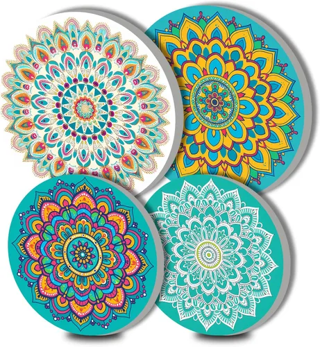 Nordics - Juego de 4 fundas para quemadores de flores étnicas bohemias, estilo rústico, arte floral indio, patrón geométrico abstracto, quemador