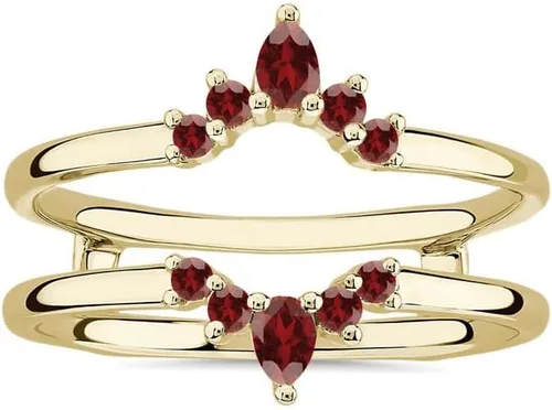 Miniatura 10 de Anillo de compromiso con forma de corona de granate rojo para mujer, anillo de compromiso con acabado de oro de 14 quilates