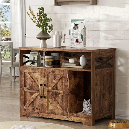 Miniatura 16 de Halitaa - Caja de arena para gatos oculta, mueble con almohadilla para rasguñar, casa de campo para gatos con mesa de baño, negra