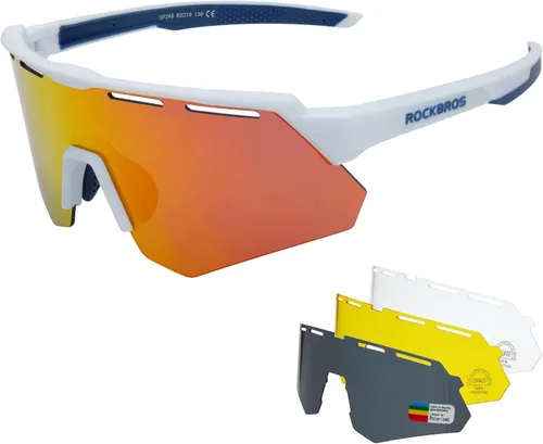 ROCKBROS Gafas de sol deportivas polarizadas para hombres, para béisbol, ciclismo, protección UV400 para mujeres y hombres Blanco
