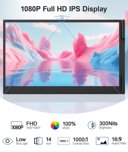 Miniatura 5 de Extensor de Pantalla para Laptop, Monitor Portátil Ultradelgado de 14" FHD 1080P para Laptop, Extensor de Triple Monitor Liviano de 2.2 libras