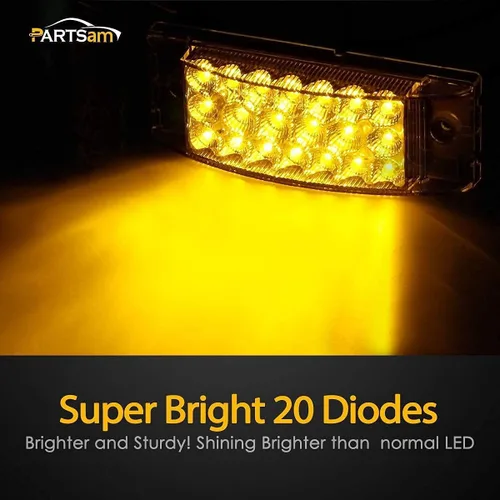 Miniatura 3 de Partsam 6 luces LED ámbar de 2 x 6 para remolque, con marcador lateral, 20 diodos con reflectores, lente transparente, impermeable, sellado, 12 V