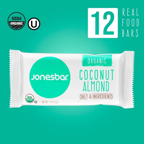 Miniatura 4 de JONESBAR (Coconut Almond, 12 unidades (paquete de 1)) Barra de frutas y nueces orgánica USDA sin OMG, Kosher, vegana, sin gluten, barra