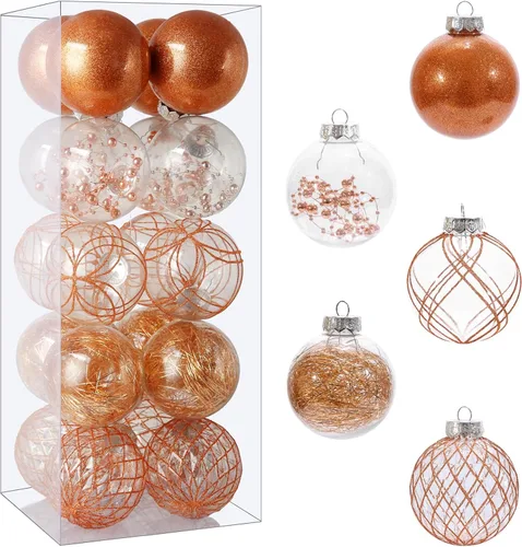 Miniatura 10 de Adornos de bola de Navidad de plástico transparente, 30 bolas de champán de 2.36 pulgadas para decoración de árboles, inastillables para regalos