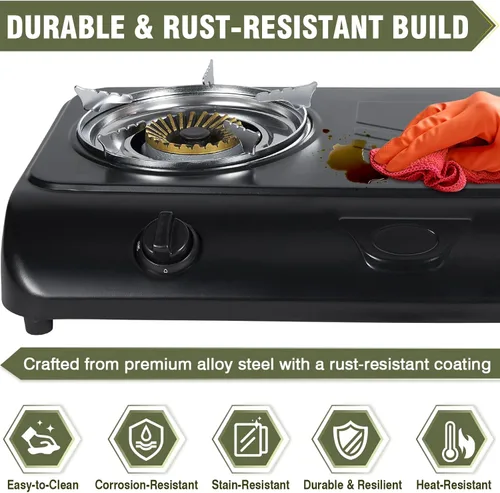 Miniatura 5 de BESTFIRE Estufa de Propano Portátil para Exteriores - Quemadores Duales de 9000/12000 BTU con Encendido Automático, Acero Resistente al Óxido