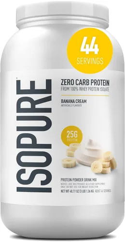 Isopure Zero Carb 100% Proteína Pura de Suero Aislado en Polvo, Libre de Lactosa, Libre de Gluten, Con Vitaminas, Crema de Plátano, 25g de Proteína