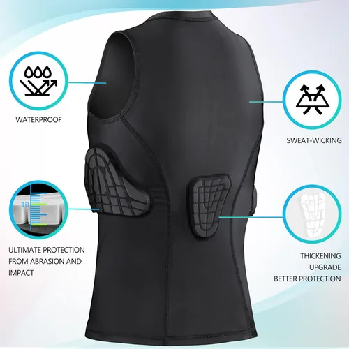 Miniatura 2 de TUOY Camisa acolchada sin mangas con protector de esternón en el pecho, protector de corazón, camisa protectora de compresión para fútbol, béisbol