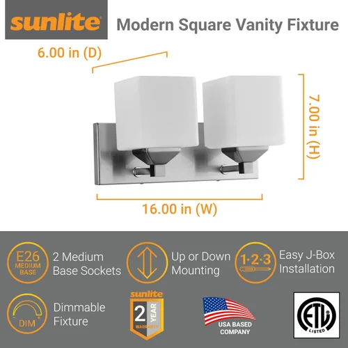 Miniatura 2 de Sunlite 81323-SU - Moderna lámpara cuadrada para tocador, montaje en pared de 16 pulgadas, base media (E26), requiere bombilla estándar A19