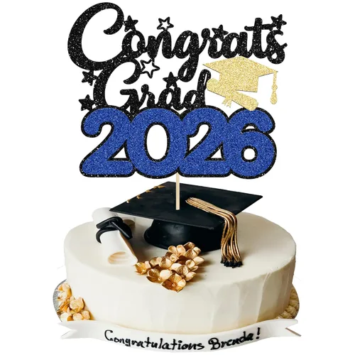 Gyufise 1 decoración de pastel de graduación azul 2024 de felicitaciones para tartas de graduación 2024, decoración de pastel con purpurina para