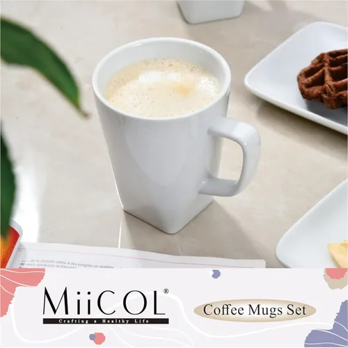 Miniatura 2 de Miicol Juego de 6 tazas de café de porcelana, tazas de café grandes de 14 onzas, tazas de té blanco, tazas de cerámica para latte, capuchino, leche