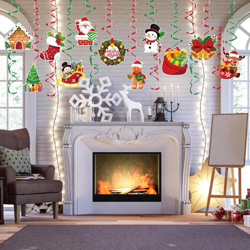 Miniatura 6 de KIMOBER 30 decoraciones de remolinos colgantes de Navidad, de doble cara, decoraciones de techo colgantes para suministros de fiesta de Navidad