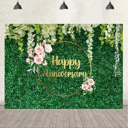 Miniatura 4 de Ticuenicoa Telón de fondo floral de 5 x 3 pies para pared de césped verde feliz aniversario para flores, amor, saludos a 10 años, 50 años