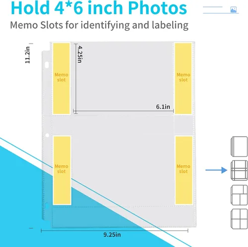 Miniatura 2 de Fabmaker Paquete de 30 fundas de fotos para carpeta de 3 anillas (4 x 6, para 120 fotos), protectores de páginas de archivo, páginas de repuesto