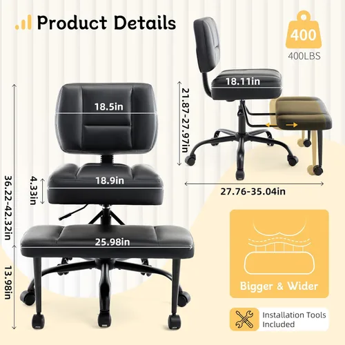 Miniatura 2 de Silla de oficina con patas cruzadas con ruedas, silla giratoria de meditación para TDAH, silla de escritorio ergonómica con patas cruzadas