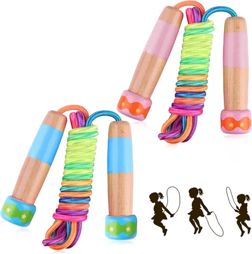 Miniatura 19 de Cuerda de Saltar para Niños, Lorvain Cuerda de Saltar Ajustable, Cuerdas de Saltar para Niños con Mango de Madera para Niñas y Niños, Cuerdas