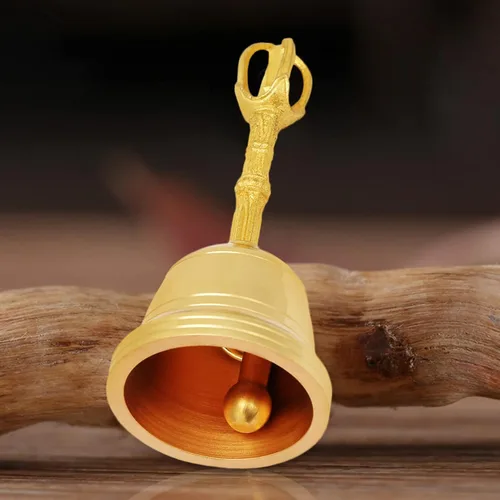 Miniatura 6 de Campana de mano de latón retro, pequeño volumen, fácil de transportar, sonido audible claro para instrumento taoísta pacífico, Feng Shui