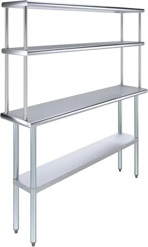 Miniatura 16 de AmGood Mesa de trabajo de acero inoxidable con estante de doble nivel de 12 pulgadas de ancho Combo de mesa de preparación de cocina y estantes