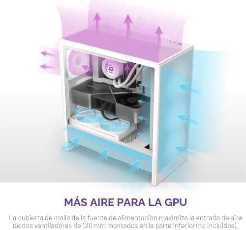 Miniatura 3 de NZXT H5 Flow Estuche compacto ATX para juegos de PC, torre media, alto flujo de aire, panel frontal perforado, panel lateral de vidrio templado