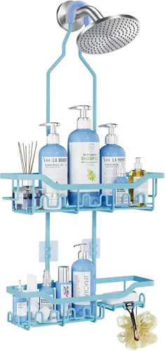 Miniatura 15 de Organizador de ducha mejorado de longitud extendida con ganchos, soporte para champú y jabón resistente a la oxidación, organizador de baño grande