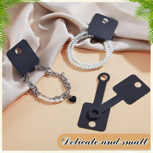 Miniatura 3 de Ctosree 1000 unidades de pulseras autoadhesivas para exhibir tarjetas, collares, tarjetas de venta para llavero, aretes, collar, banda para el Negro