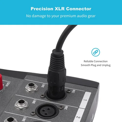 Miniatura 6 de Paquete de 2 cables de micrófono XLR macho a macho de 3 pines, cable de audio equilibrado profesional con cobre sin oxígeno, conectores chapados