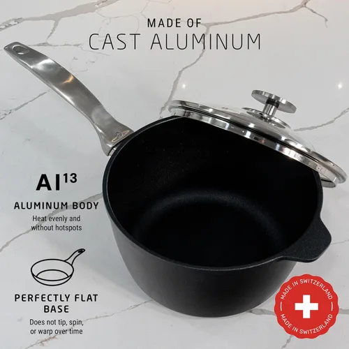 Miniatura 6 de Swiss Diamond Sartén con tapa, sartén antiadherente de aluminio recubierto de diamante, apto para lavavajillas y horno, 6.3 pulgadas, 1.4 cuartos
