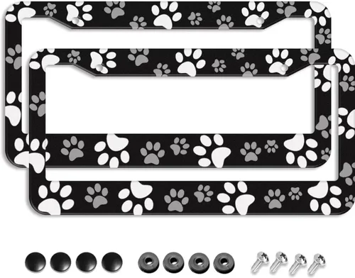 Miniatura 11 de Black White Cat License Plate Frame 2 Pack Cute Animal Cat Pattern Car Tag Holder with Screws Caps Aluminum Metal 12.3 x 6.3 Inch 2 Holes Design