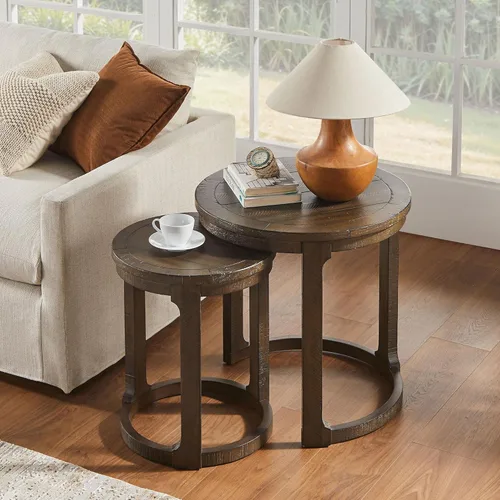 Miniatura 30 de WILLIAMSPACE Juego de 2 mesas de centro anidables, mesas de centro redondas de madera, mesa moderna circular para espacios pequeños, sala de estar