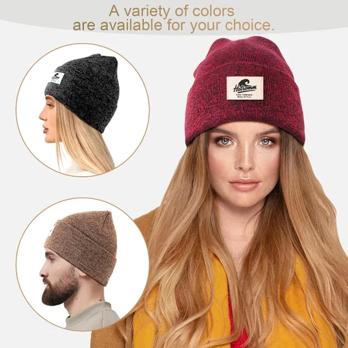 Miniatura 4 de 3 Packs Winter Beanie Hats for Men Women, Unisex Soft Warm Thick Beanies, Cuffed Knit Skull Cap