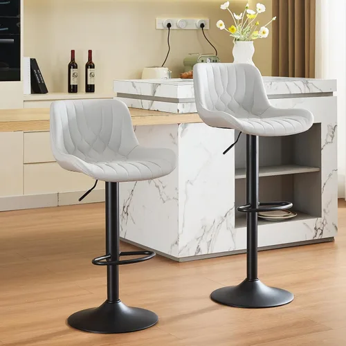 Miniatura 3 de Juego de 2 taburetes de bar modernos y giratorios ajustables con respaldo, asientos acolchados de piel sintética, sillas de isla de cocina para Gris