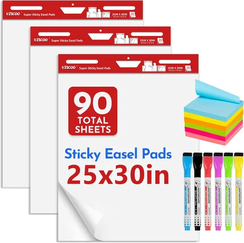Miniatura 10 de VISCOO Thickened Sticky Easel Pad, 20 x 23 Inches Flip Chart Paper for Teachers,Giant Self-Stick Chart Paper for Wall, Anchor Chart Paper for Office