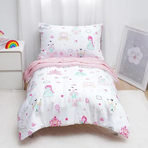 Miniatura 9 de david's kids Juego de ropa de cama de 4 piezas para niños pequeños - Juego de ropa de cama suave y transpirable para niñas, incluye edredón