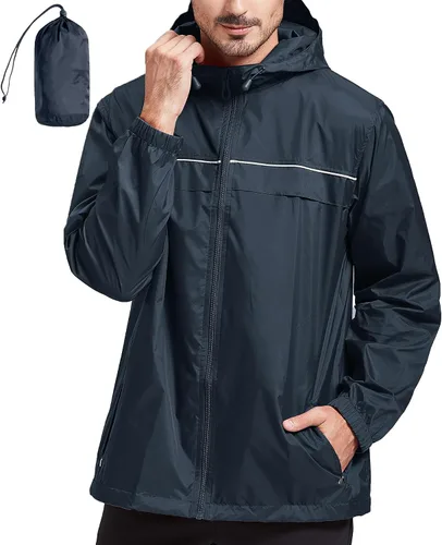 Miniatura 9 de SWISSWELL Chaqueta impermeable para hombre, rompevientos, ligera con capucha para uso diario casual