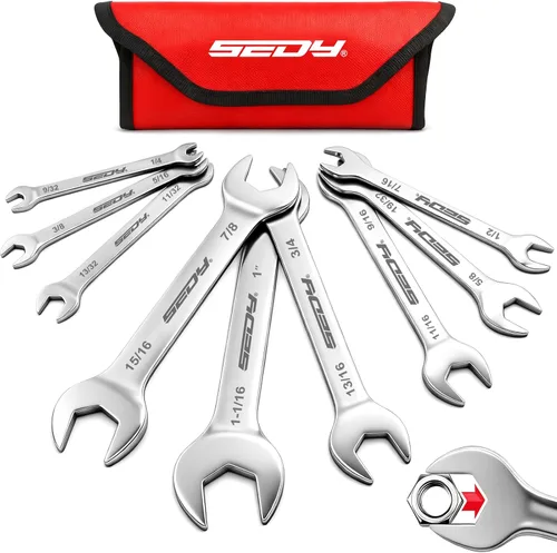 Miniatura 13 de SEDY Juego de 14 llaves para tuercas acampanadas con cinta PTFE, llave de línea de freno métrica y SAE con desfase de 1/4"-7/8" & 9-21mm, juego