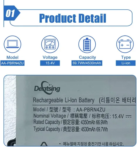 Miniatura 2 de AA-PBRN4ZU Batería de repuesto para Samsung Tablet Samsung 950QCJ 930QCJ 950XCJ 930XCJ AAPBRN4ZU NP930QCG 950QCG Series Laptop (15.4V 69.7Wh)