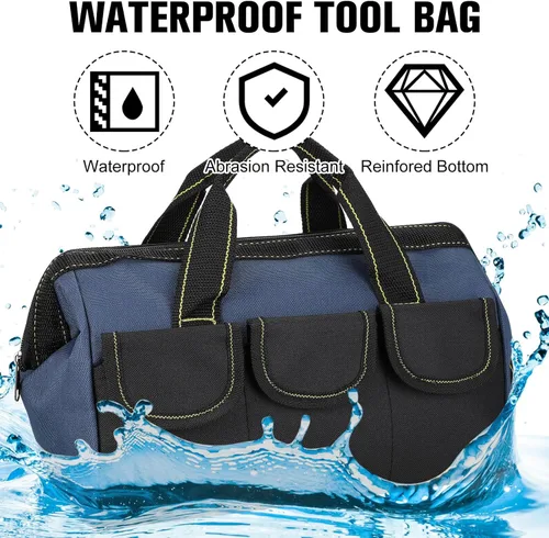 Miniatura 3 de Sanwuta - Paquete de 3 bolsas para herramientas, alta resistencia, fondo rígido impermeable, boca ancha, para electricista, carpintero, mecánico, 13
