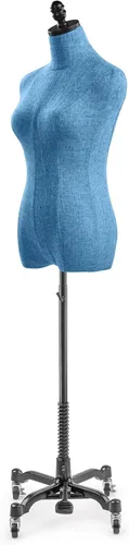 Miniatura 4 de Female Display Dress Form Mannequin in Natural Canvas on Metal Rolling Base by TSC (Blue Tweed / Black Metal, Medium)