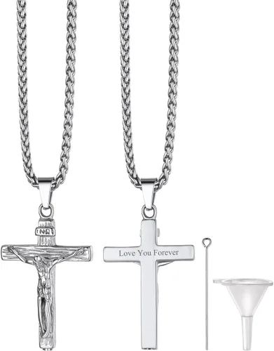 Miniatura 29 de Richsteel Collares de urna para cenizas para mujeres y hombres, collar con colgante de cremación para cenizas, joyería conmemorativa de acero