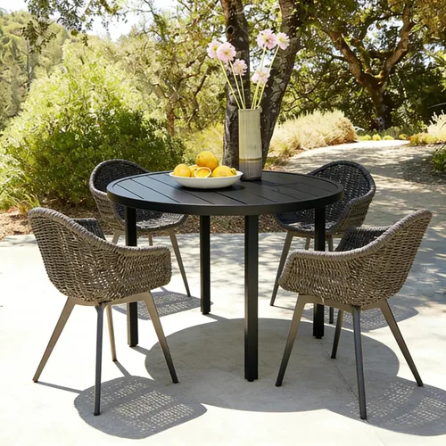 60" Round Outdoor Patio Table for 8, Metal Black Dining Table with Adjustable Umbrella Hole, Garden, Backyard & Deck Bistro Table