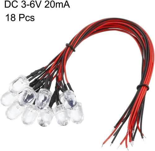 Miniatura 2 de uxcell 18pcs 0.394 in pre cableado LED, rojo DC3-6V lente transparente, diodos emisores de luz