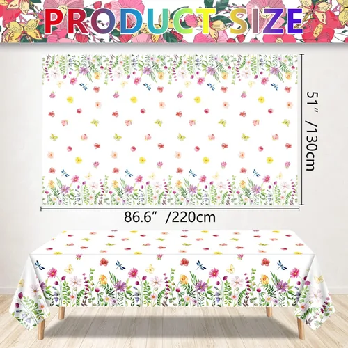 Miniatura 2 de 4 Pack de manteles florales de primavera con flores silvestres, mantel de plástico con flores de primavera, mantel desechable para decoración