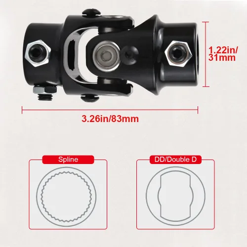 Miniatura 3 de COOL STAR 3/4"-30 Spline x 3/4" DD Junta Universal de Dirección Negra de Una Sola Junta en U de Eje 83mm (3-1/4") Ángulo de Trabajo Universal