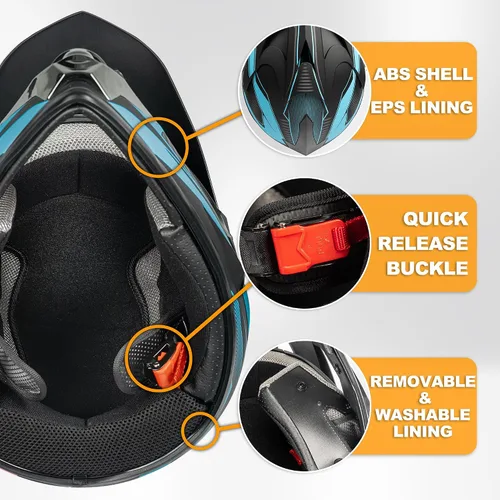 Miniatura 4 de Yesmotor Casco de Motocross Juvenil con Hebilla de Liberación Rápida - Cascos de Motocross para Niños de 8-14, Casco ATV Juvenil
